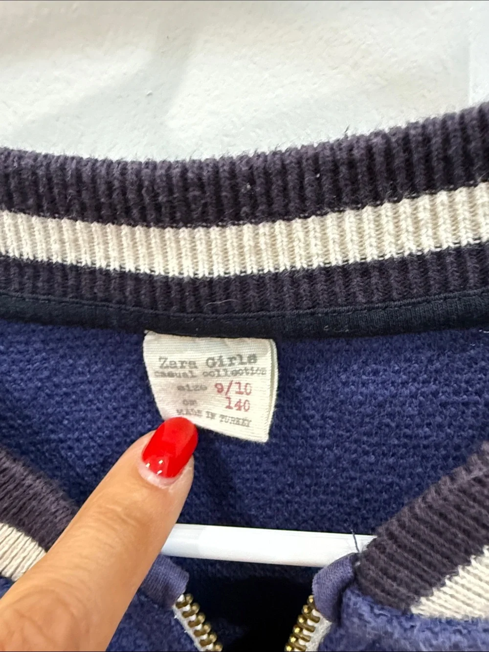 Zara Navy Blue Kids Varsity Zip-Up Sweatshirt with Striped Trim